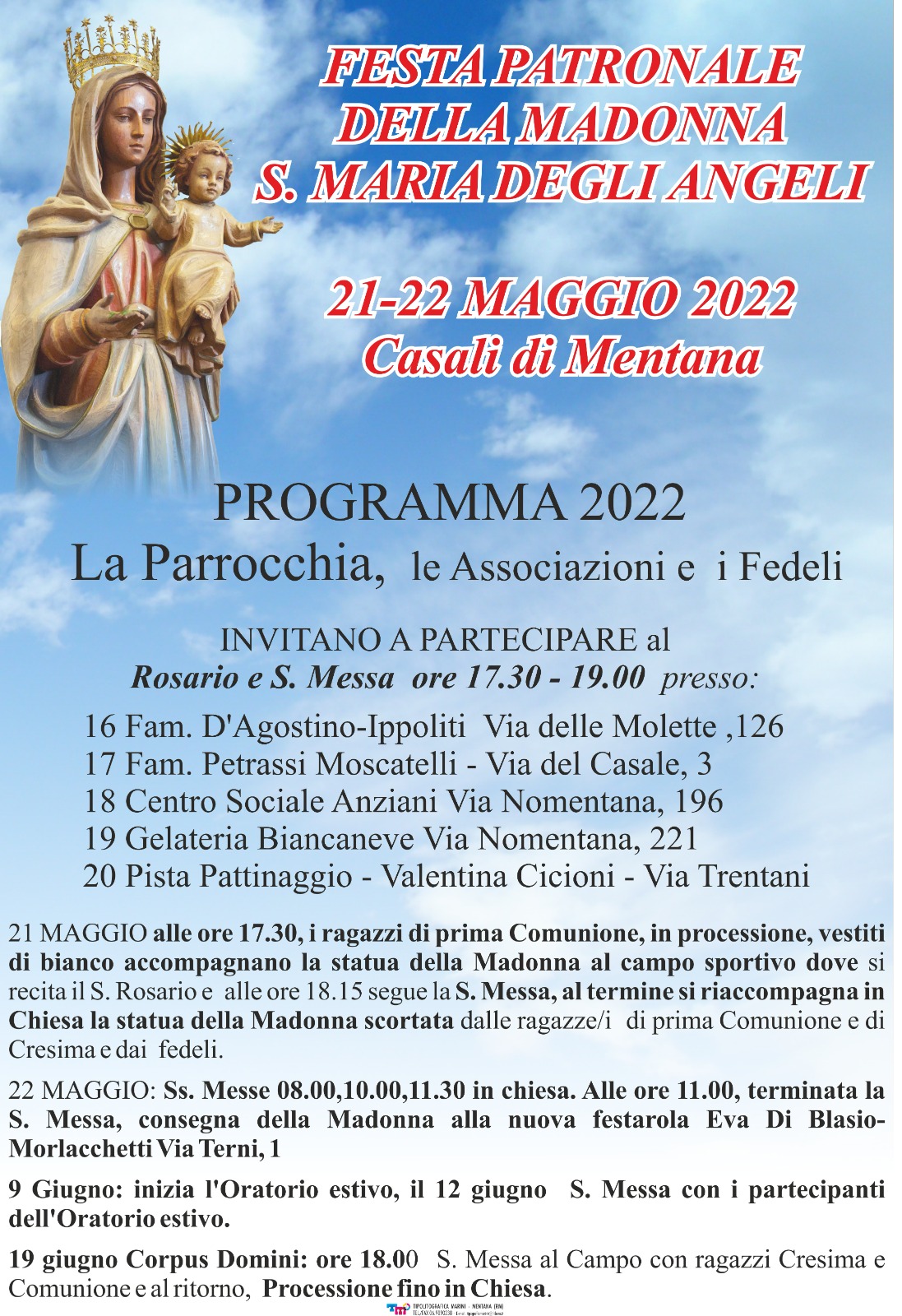 calendario Festa della Madonna