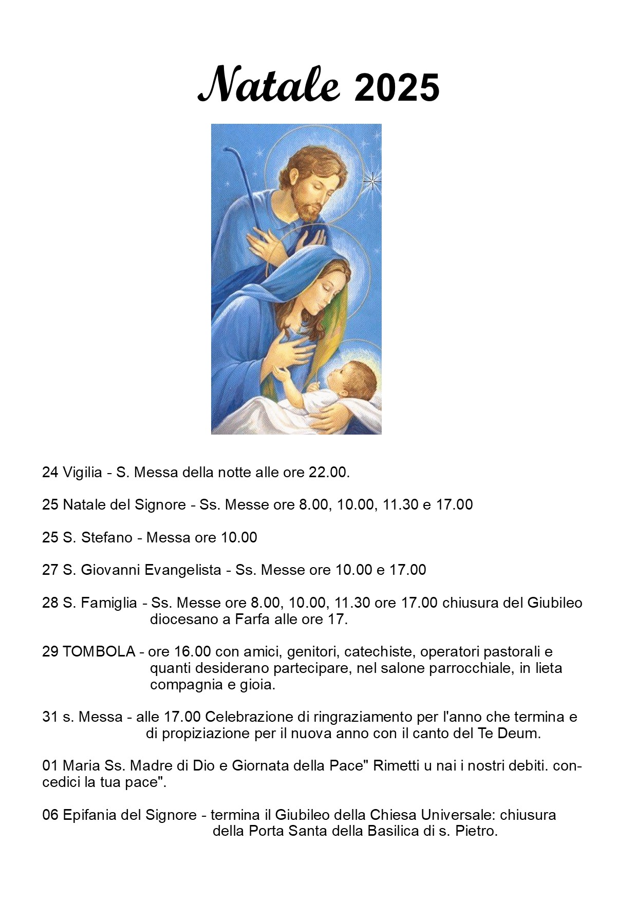 Calendario Celebrazione del Natale